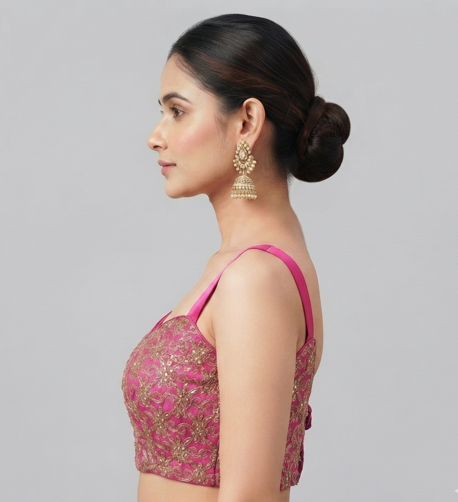 HOT PINK | EMBROIDERED SATIN BACKED SILK| BLOUSE