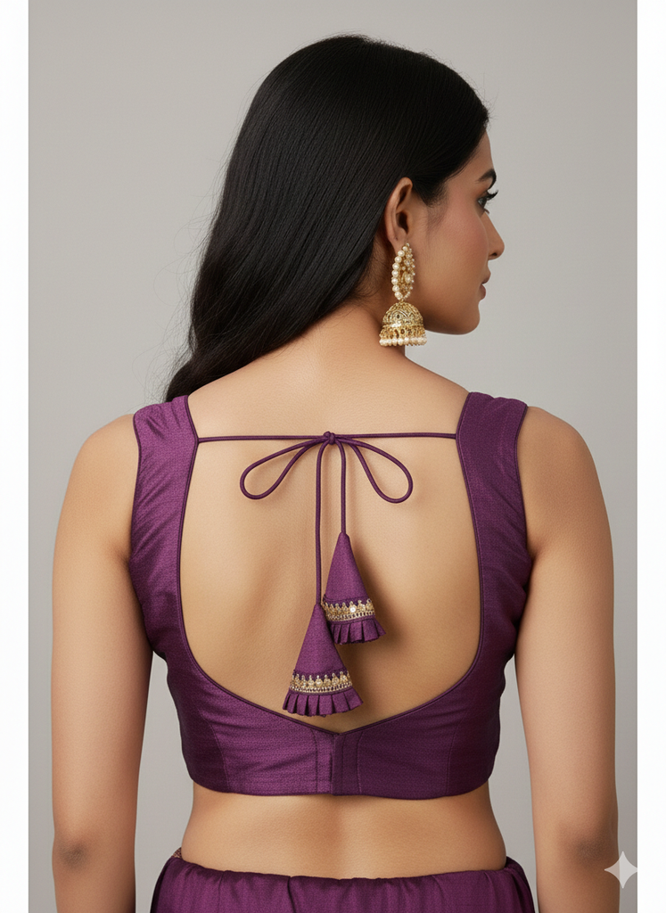 MAYA | PLUM SEQUIN TRIMMED PLAIN SILK BLOUSE