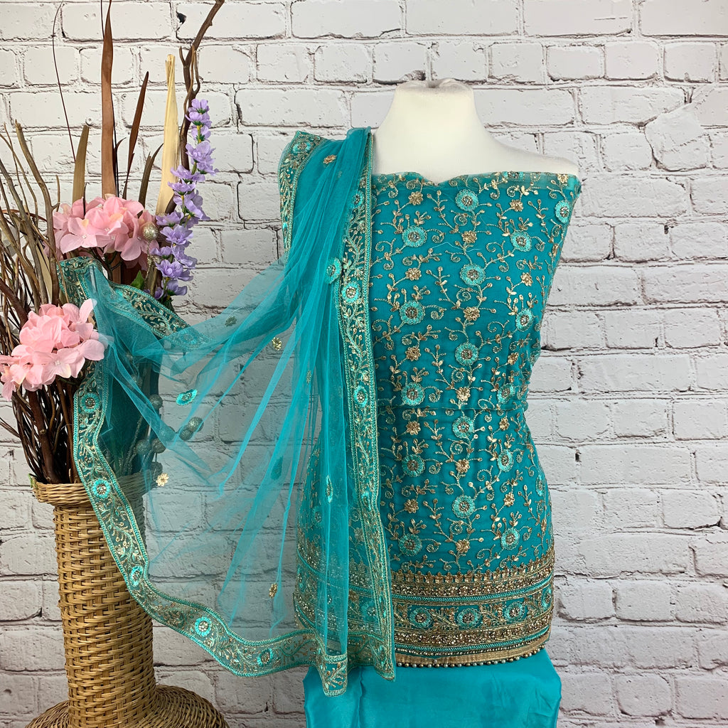 Tulle Net Kameez with Floral Threadwork Embroidery