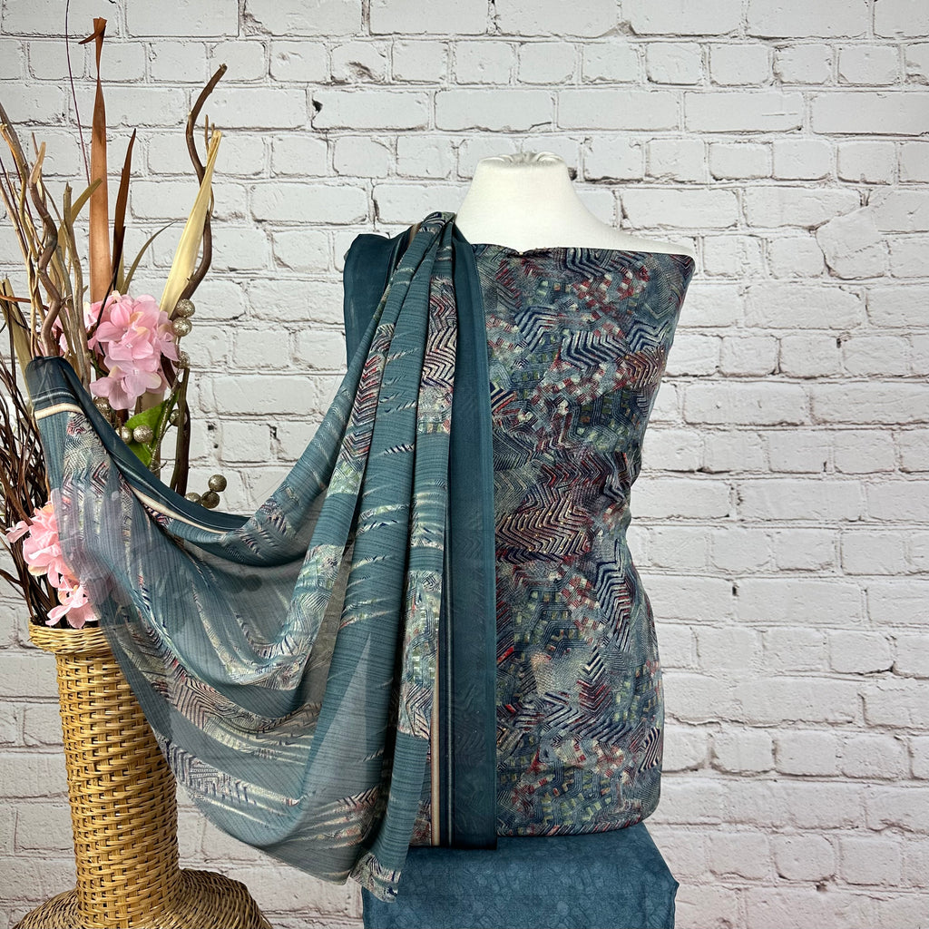 Abstract Crepe Print Suit