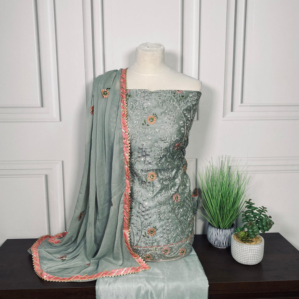 Unstitched Soft Chandheri Faux Silk Suit