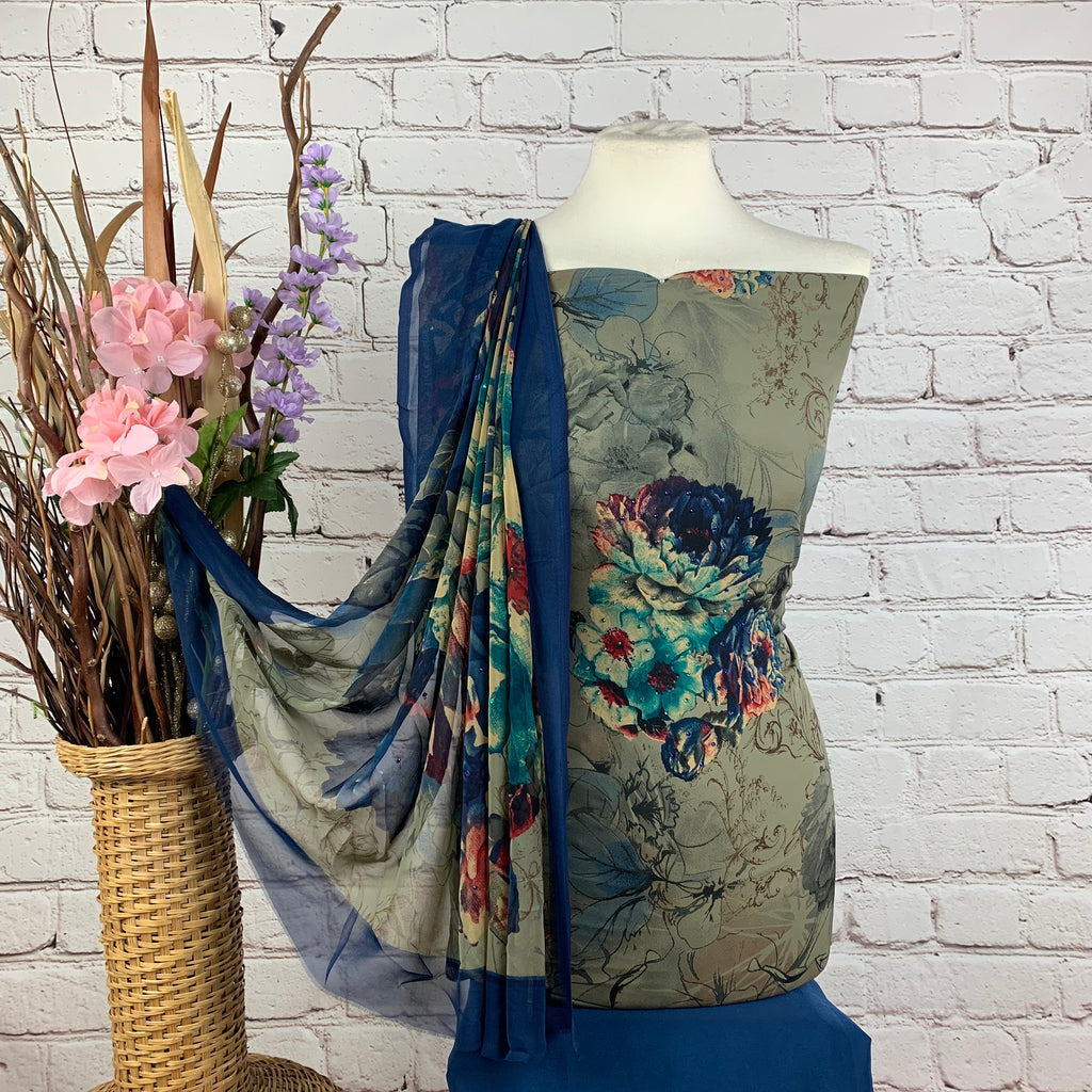 Designer Floral Crepe Print Suit