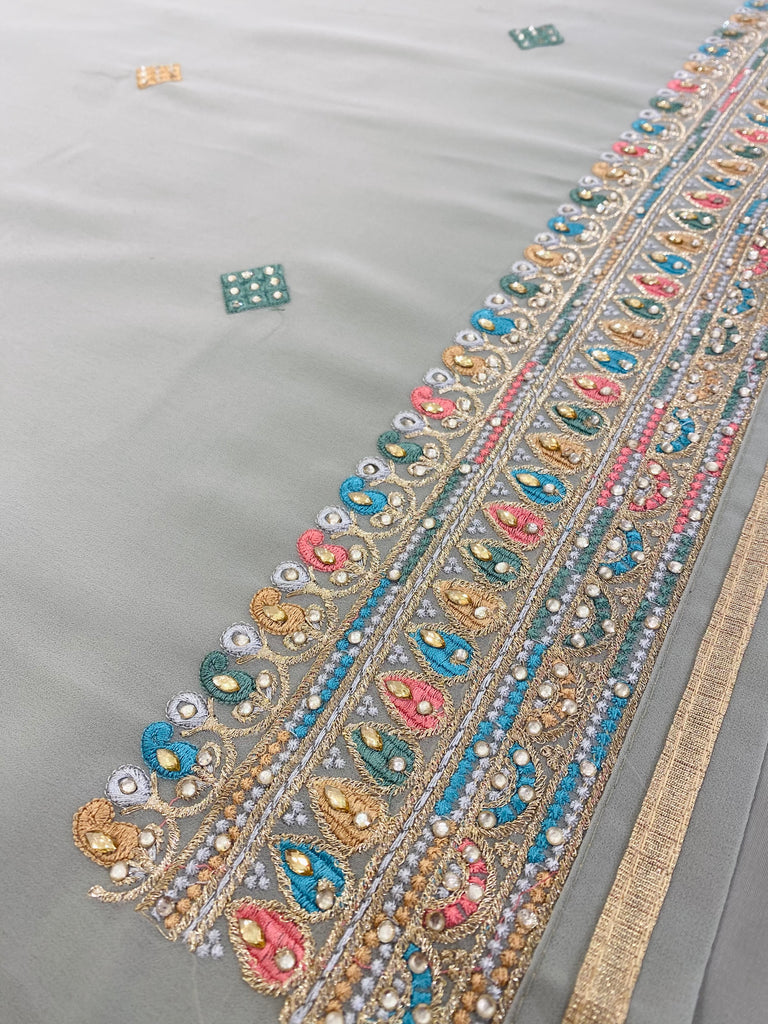 Georgette Suit with Contrasting Floral Threadwork Morif Embroidery