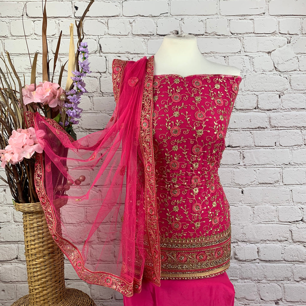 Tulle Net Kameez with Floral Threadwork Embroidery