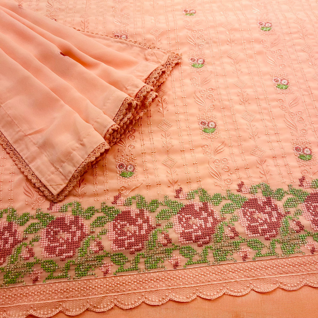 Georgette Suit with Jaal Floral Contrast Threadwork Embroidery