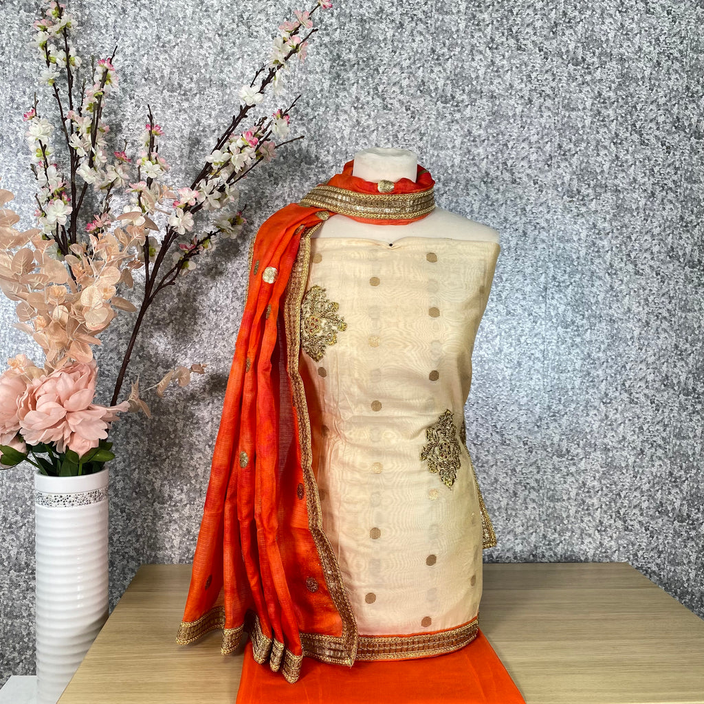 Unstitched Soft Faux Floral Benarsi Silk Suit(D69)