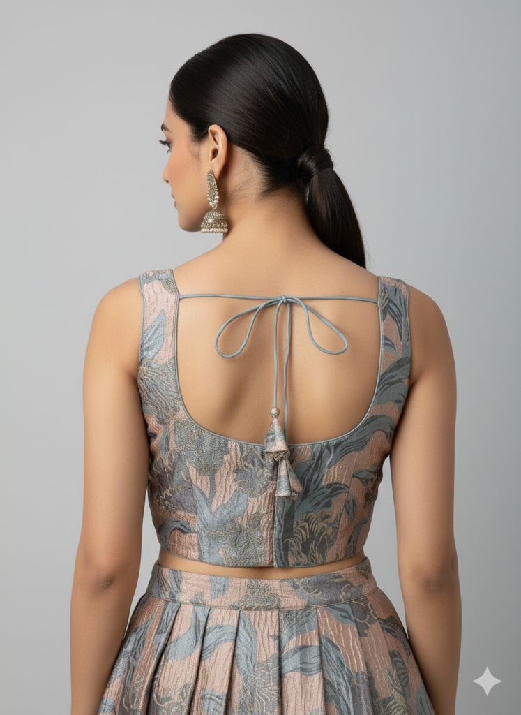 GREY|PEACH |BROCADE | BLOUSE