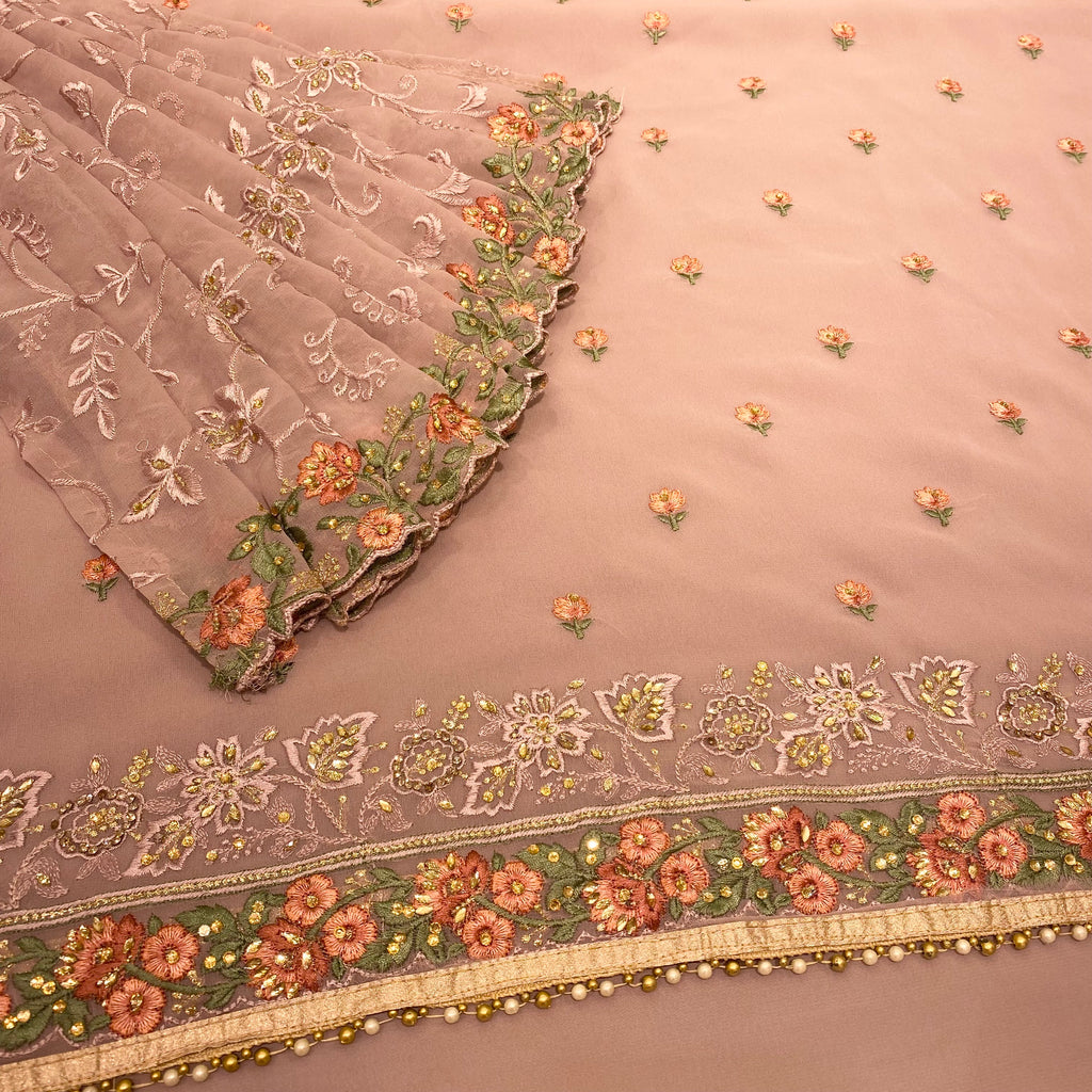 Georgette Suit with Floral Threadwork Embroidery (D35)