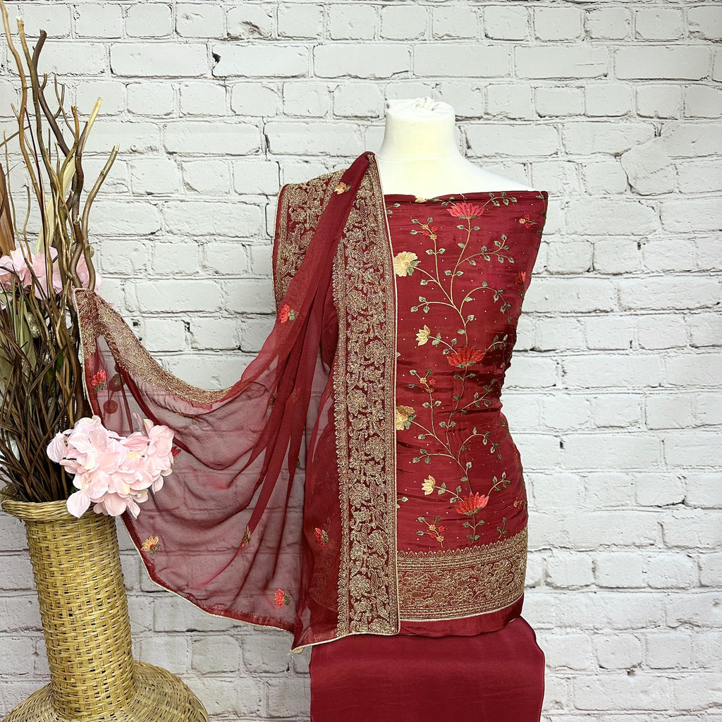Unstitched Soft Chandheri Faux Silk Suit (D13)