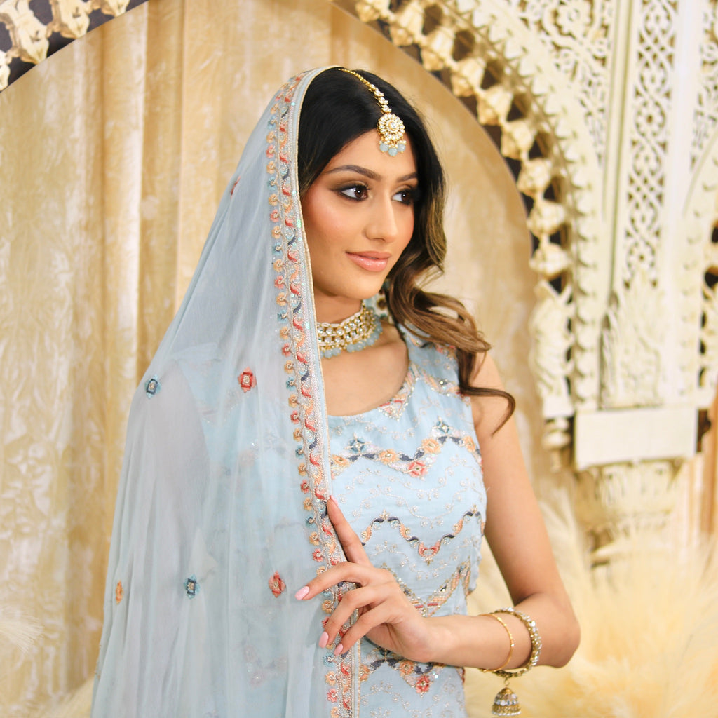 Baby Blue Kundan Effect Set