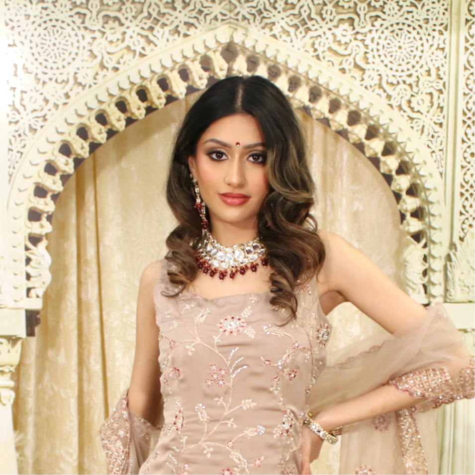 Kundan Effect Set With Maroon Bead Drops