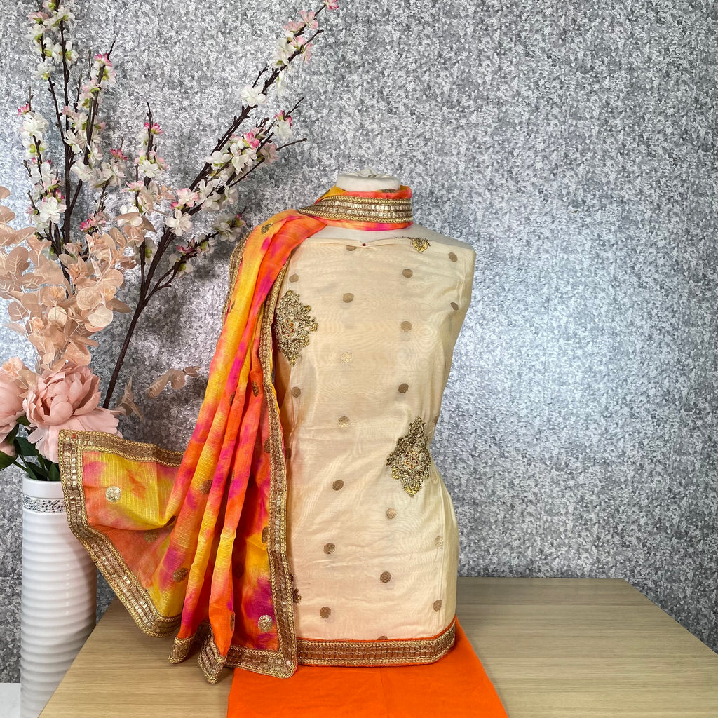 Unstitched Soft Faux Floral Benarsi Silk Suit(D69)