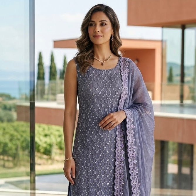 Unstitched Soft Faux Shimmer Silk Suit