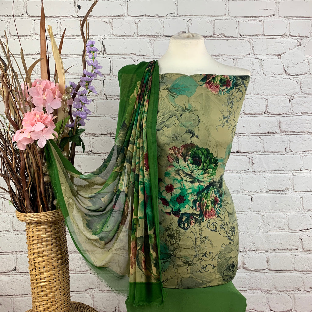 Designer Floral Crepe Print Suit