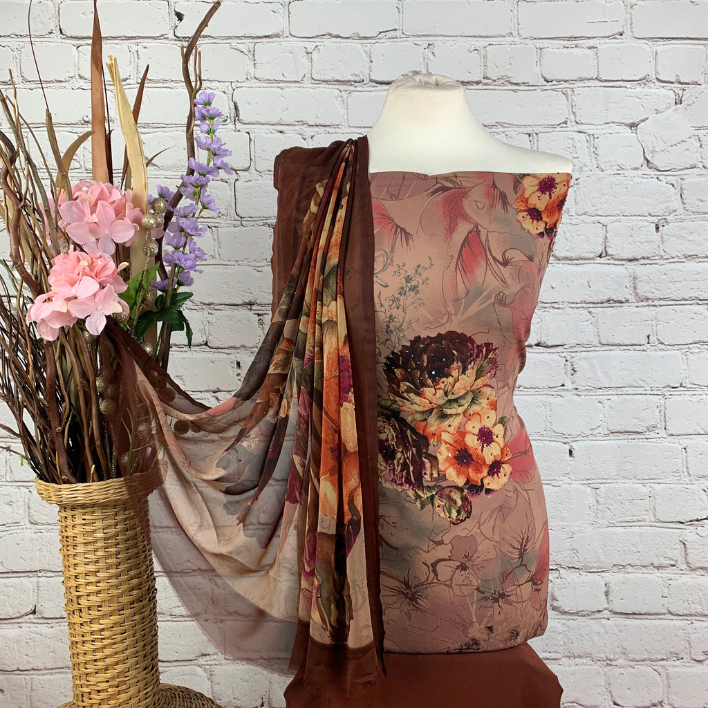 Designer Floral Crepe Print Suit