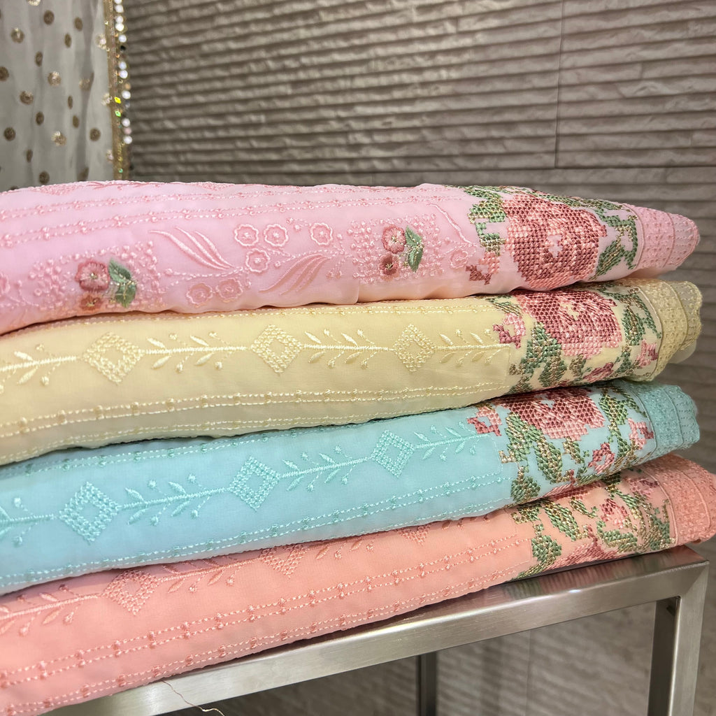 Georgette Suit with Jaal Floral Contrast Threadwork Embroidery