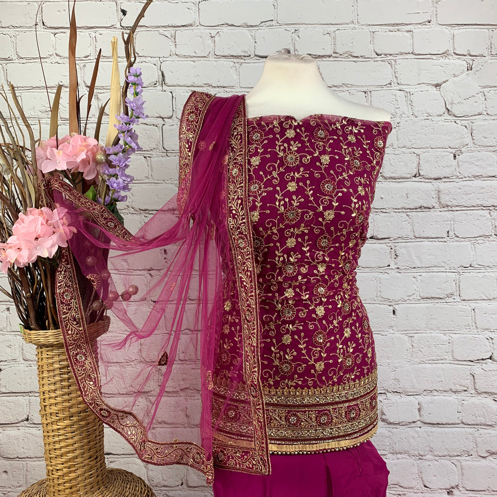 Tulle Net Kameez with Floral Threadwork Embroidery