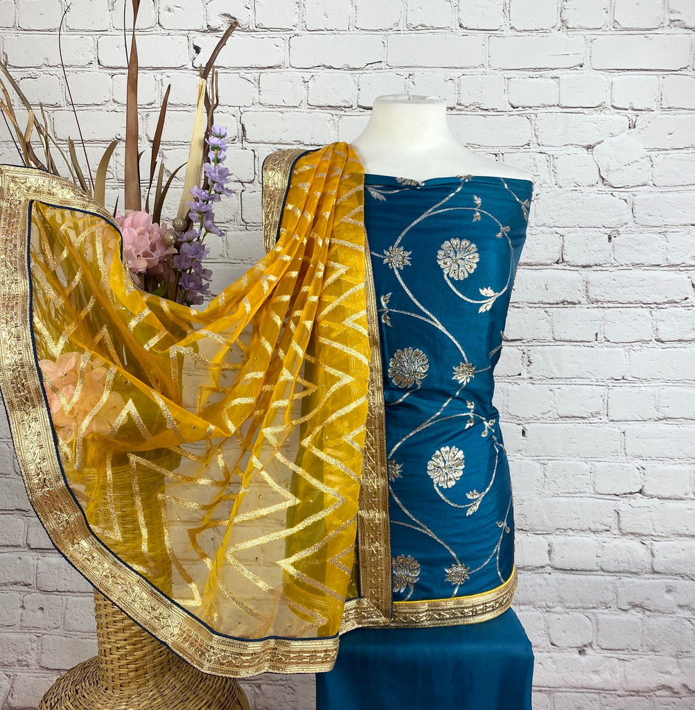 Unstitched Soft Faux Benarsi Silk Suit