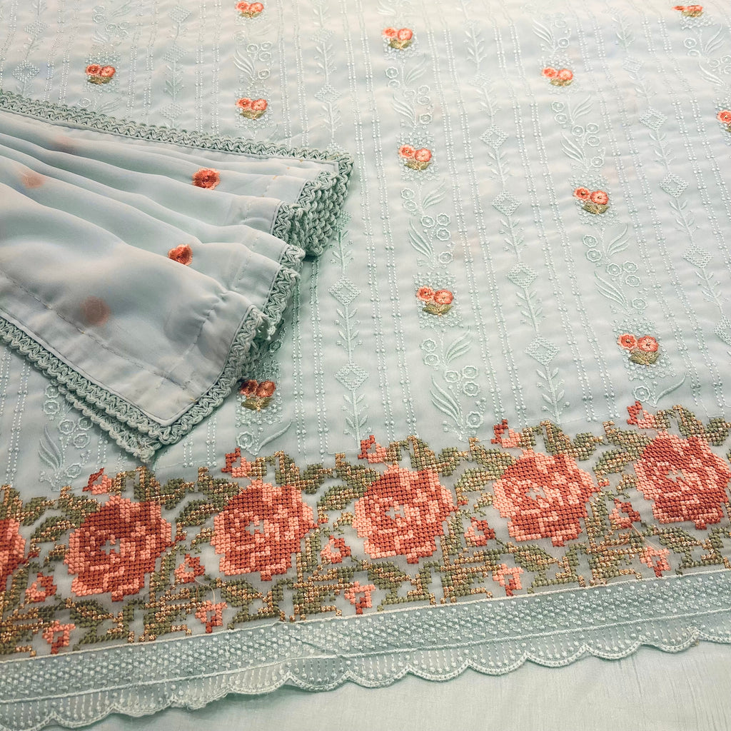 Georgette Suit with Jaal Floral Contrast Threadwork Embroidery