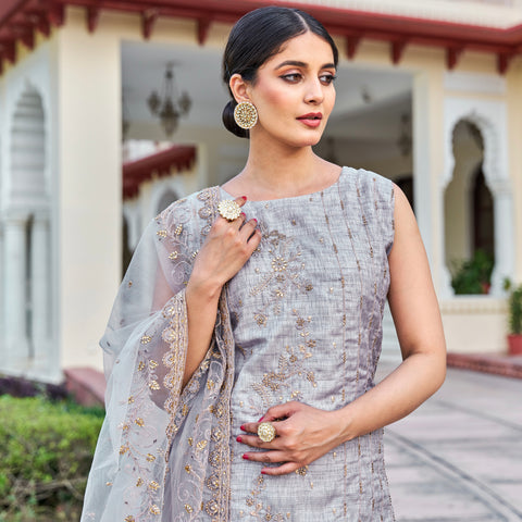 Unstitched Soft Faux Organza Suit