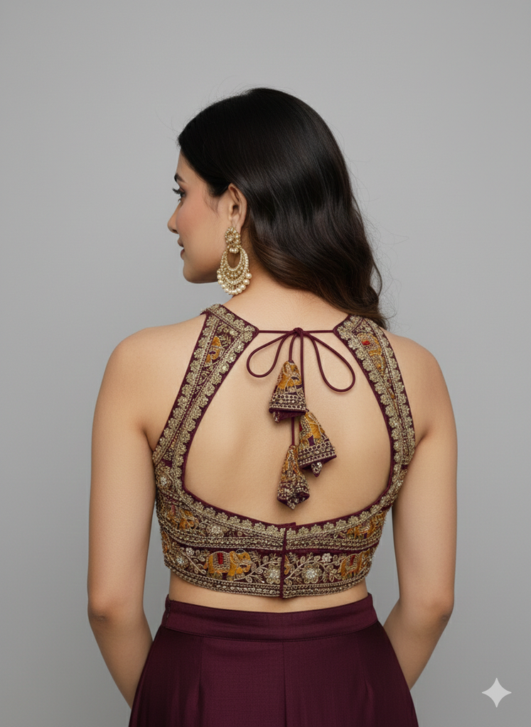 KHUSHI | BURGUNDY REGAL ELEPHANT ORNATE STRIPED BLOUSE