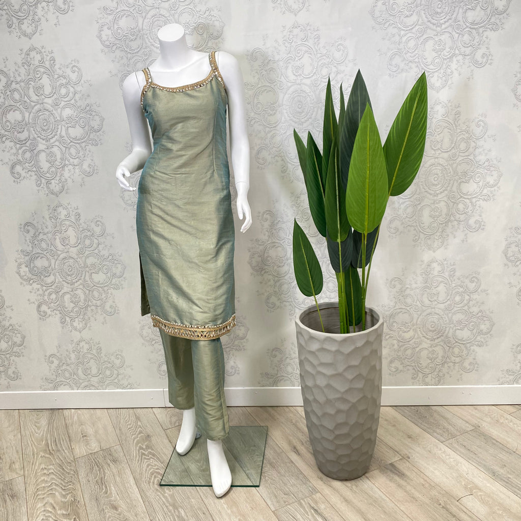 SIGNATURE | Two Tone Sage Green Pajami & Trouser Suit