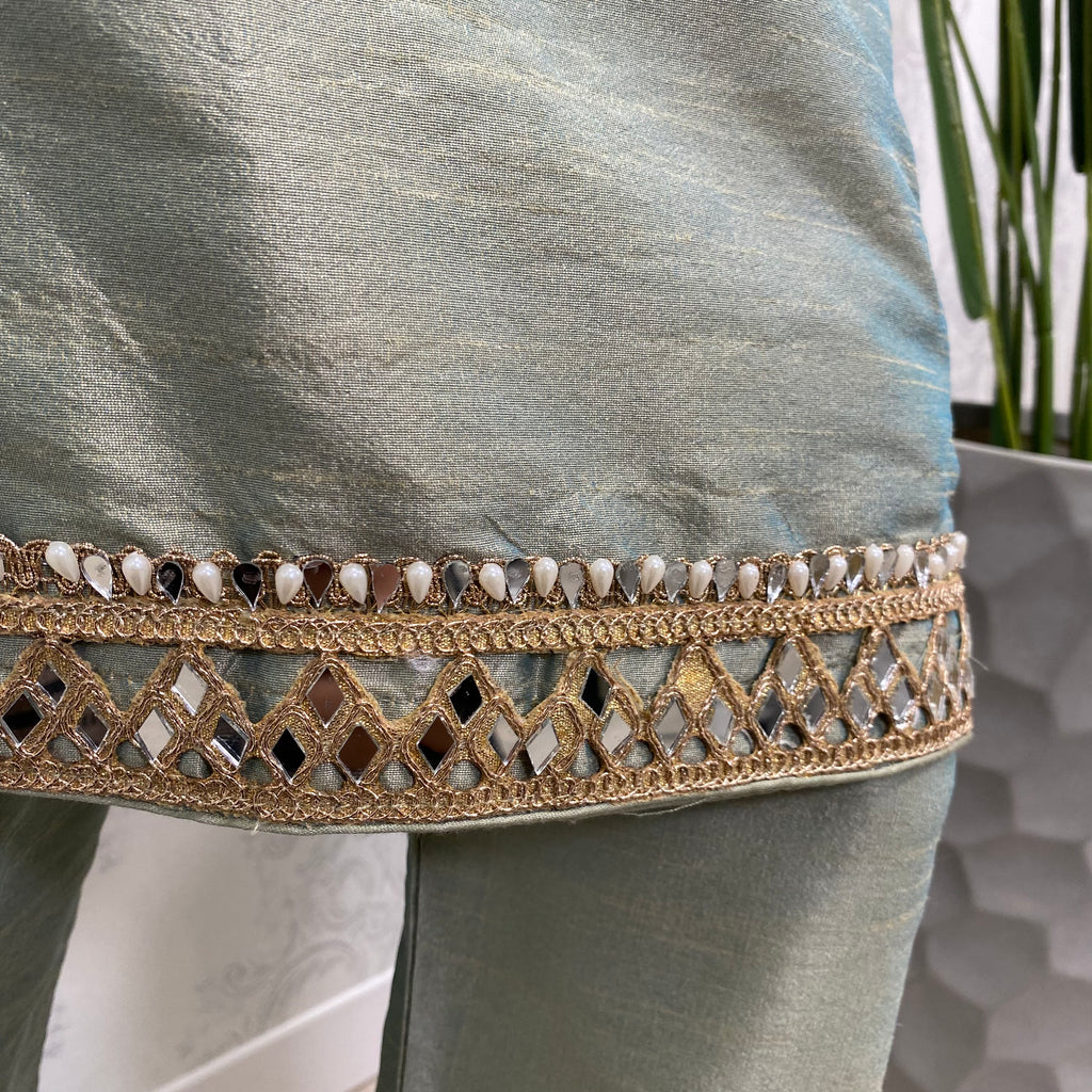 SIGNATURE | Two Tone Sage Green Pajami & Trouser Suit