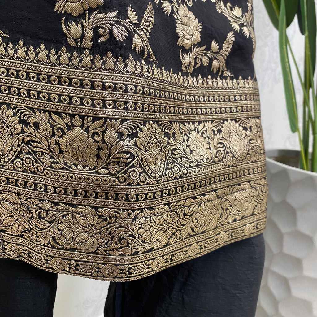 FIORA | Black Ornate Brocade Trouser and Pajami Suit