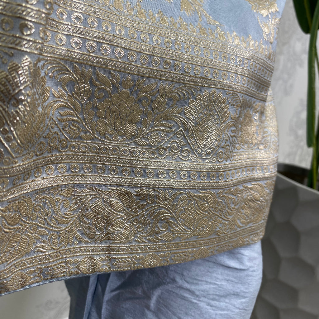 FIORA | Grey Ornate Brocade Trouser & Pajami Suit