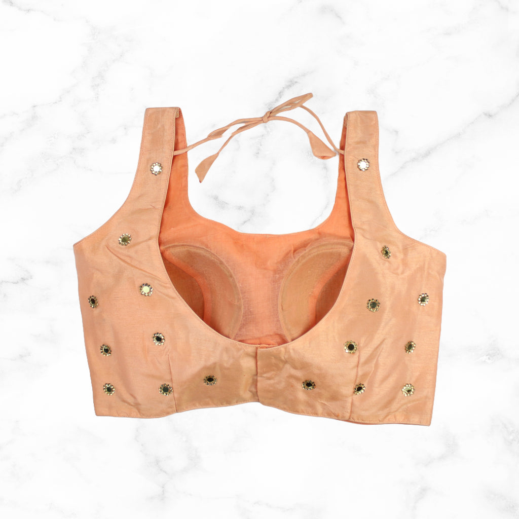 NOOR | Peach Mirror Encrusted Blouse