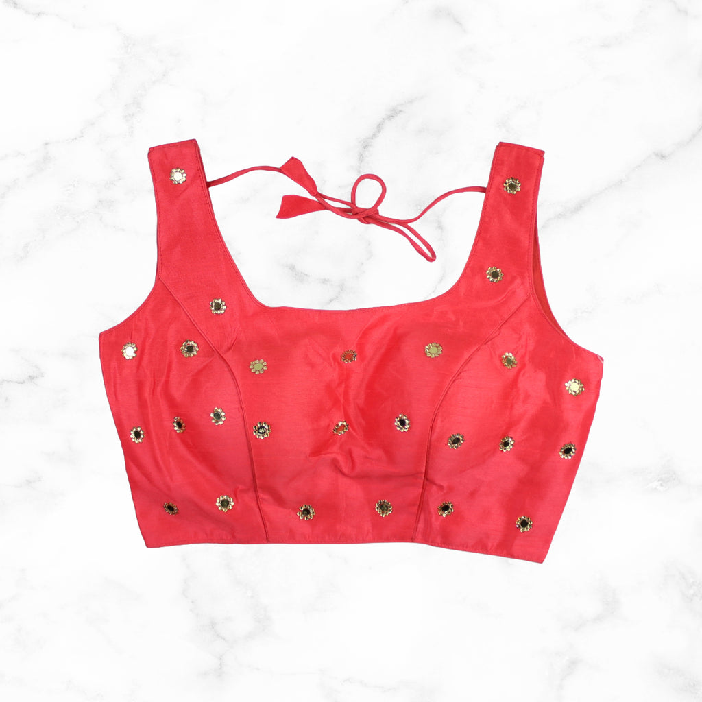 NOOR | Coral Pink Mirror Encrusted Blouse