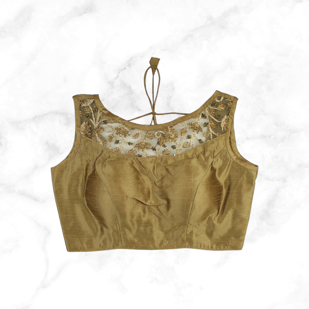 RAAS | GOLDEN BROWN EMBROIDERED NET LACE BLOUSE