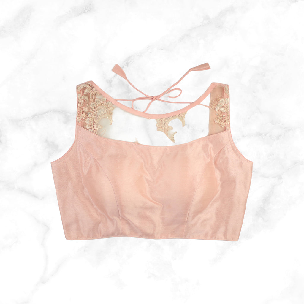 ROSA | ROSE PINK EMBROIDERED NET BLOUSE