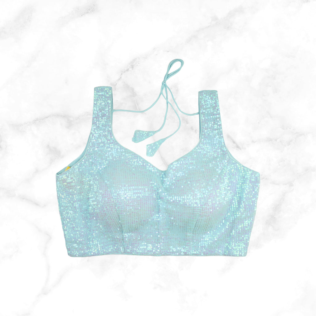 SIENNA | AQUA BLUE SEQUIN BLOUSE