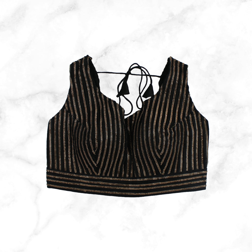 KIARA | BLACK FANCY STONEWORK STRIPE TRIM BLOUSE