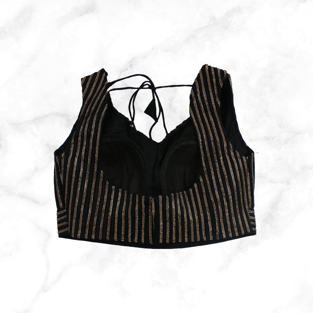 KIARA | BLACK FANCY STONEWORK STRIPE TRIM BLOUSE
