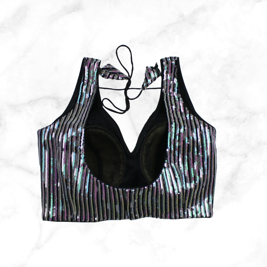 VAANI | BLACK HOLOGRAM GLITZY STRIPED SEQUIN BLOUSE