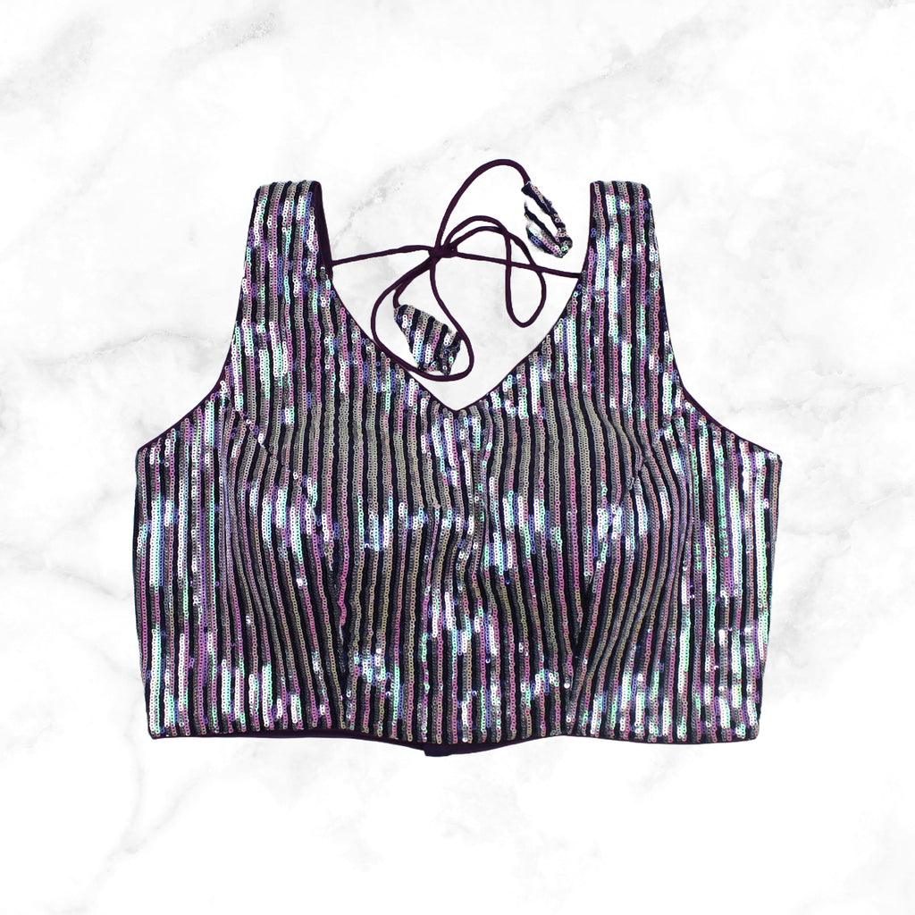 VAANI | PURPLE HOLOGRAM GLITZY STRIPED SEQUIN BLOUSE