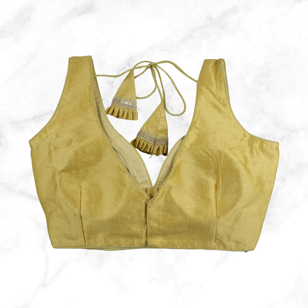 MAYA | GOLD SEQUIN TRIMMED PLAIN SILK BLOUSE