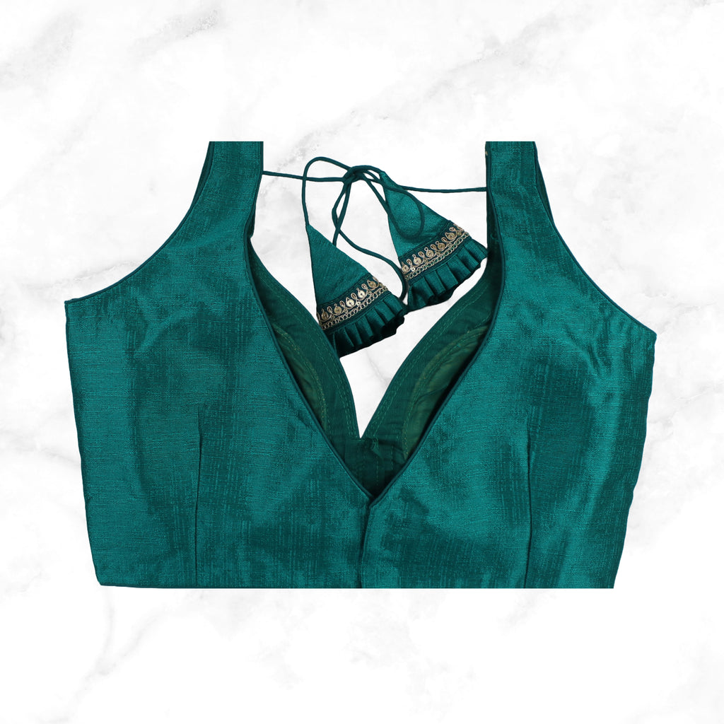 MAYA | JADE SEQUIN TRIMMED PLAIN SILK BLOUSE