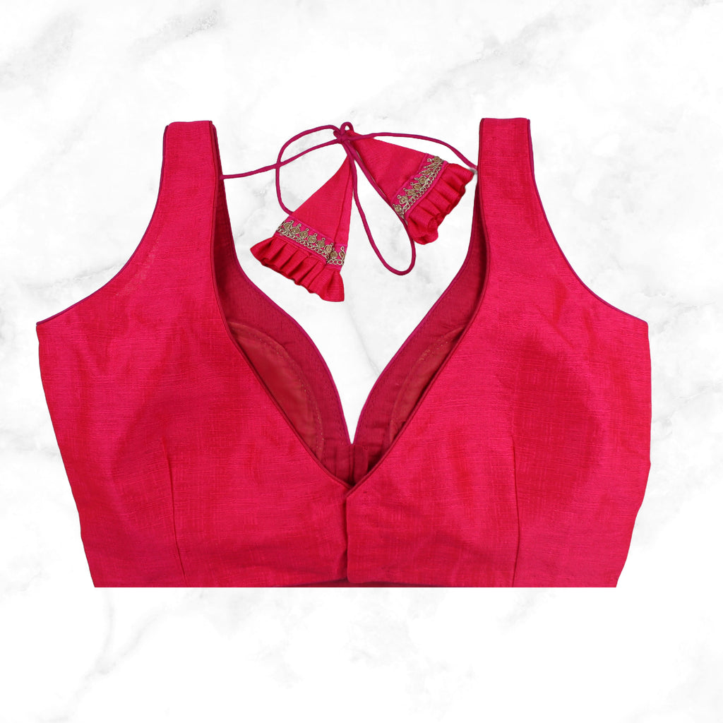 MAYA | CERISE SEQUIN TRIMMED PLAIN SILK BLOUSE