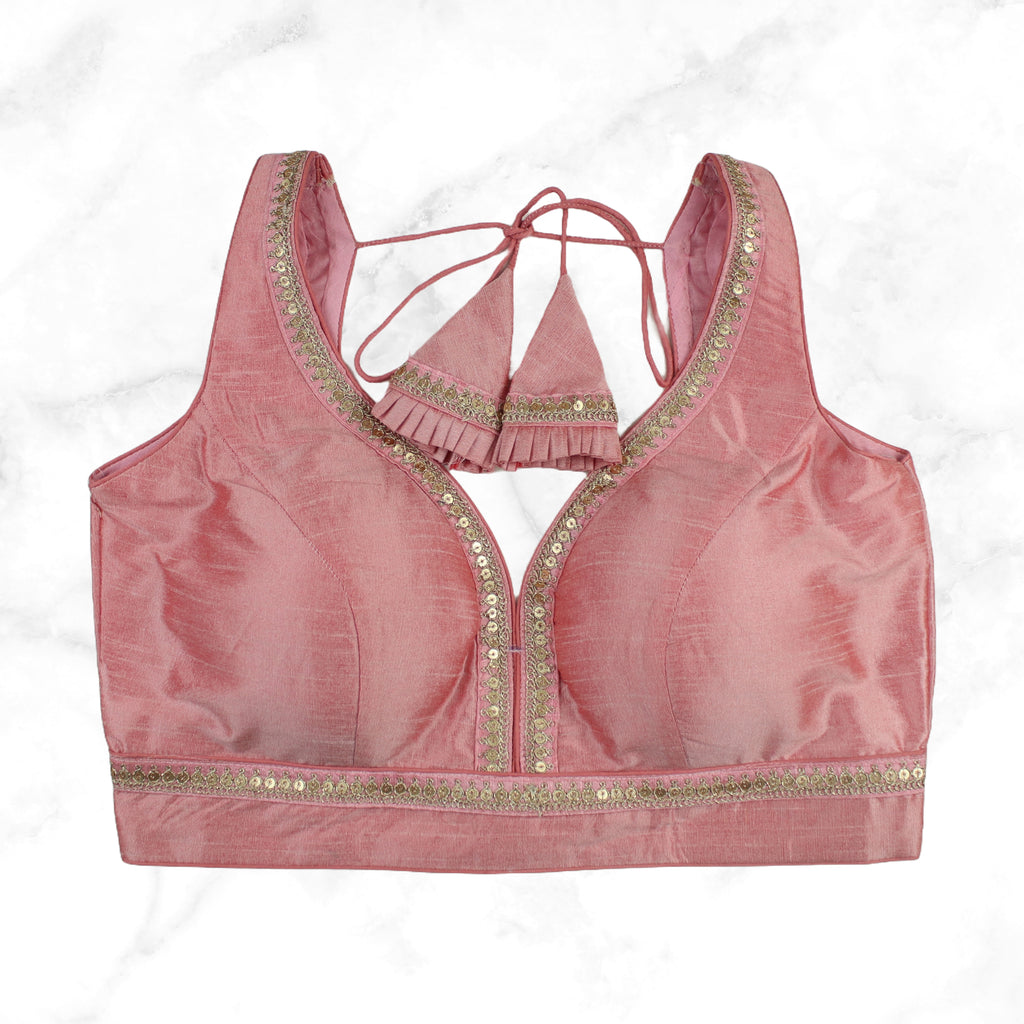 MAYA | PINK SEQUIN TRIMMED PLAIN SILK BLOUSE