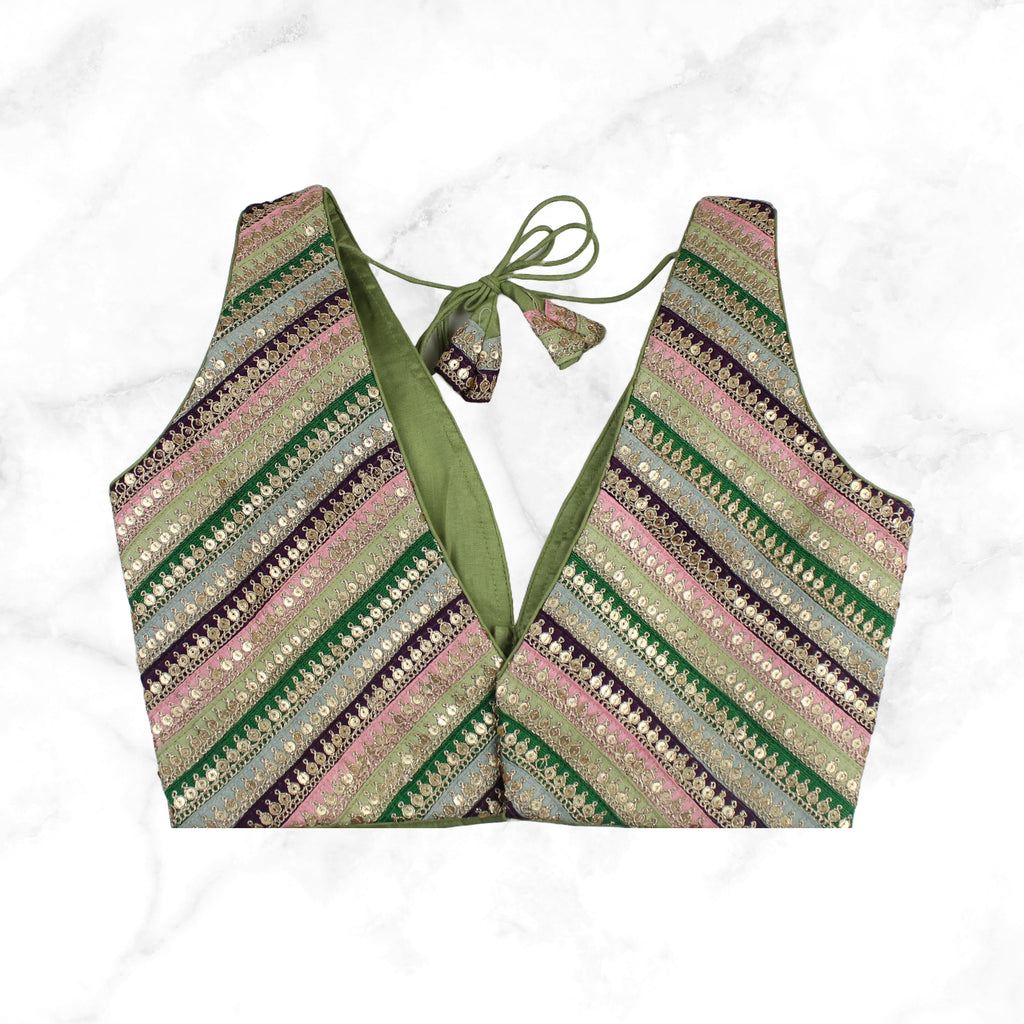 JASMINE | SAGE GREEN MULTI SEQUIN STRIPED BLOUSE