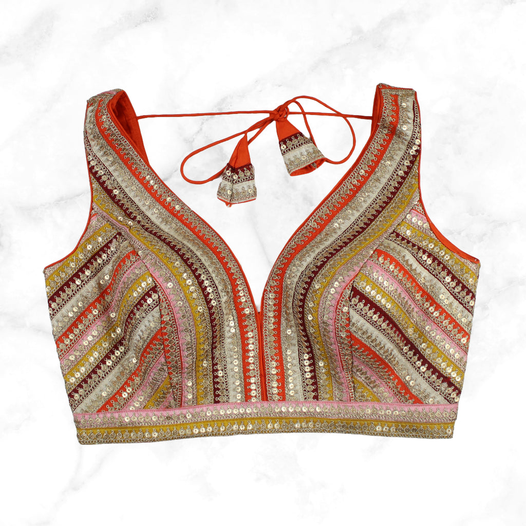 JASMINE | ORANGE MULTI SEQUIN STRIPED BLOUSE