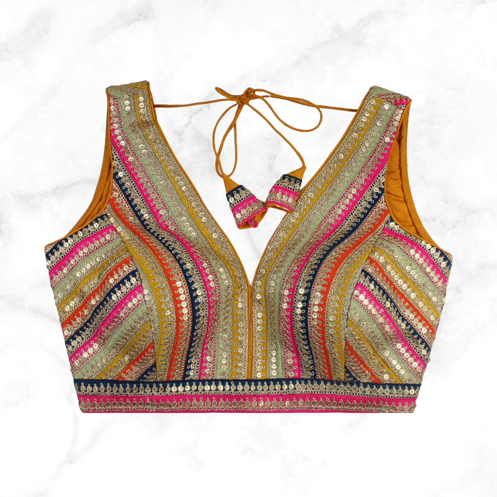 JASMINE | MUSTARD / NAVY MULTI SEQUIN STRIPED BLOUSE