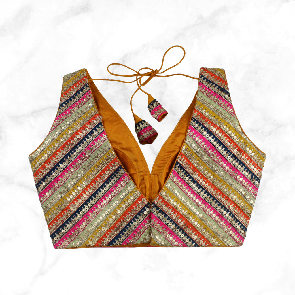 JASMINE | MUSTARD / NAVY MULTI SEQUIN STRIPED BLOUSE