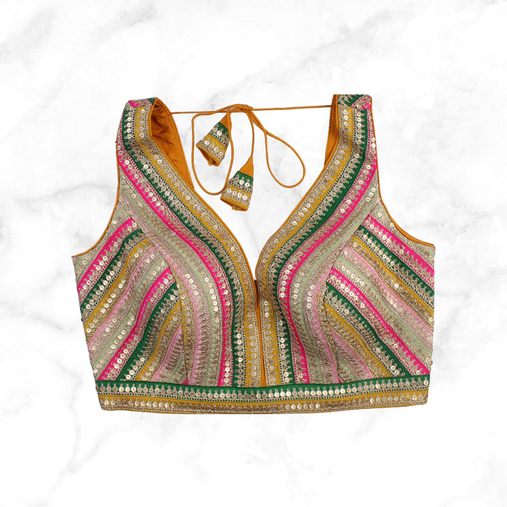 JASMINE | MUSTARD / PINK MULTI SEQUIN STRIPED BLOUSE