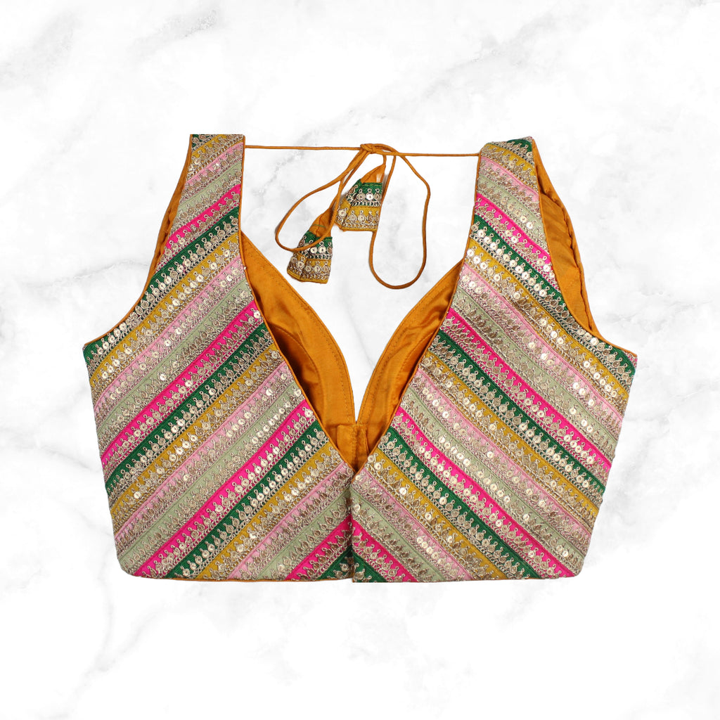 JASMINE | MUSTARD / PINK MULTI SEQUIN STRIPED BLOUSE