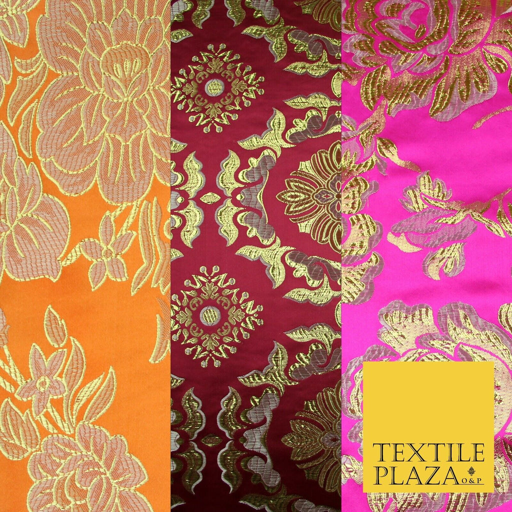 Large Design Oriental Chinese Brocade Metallic Floral Satin Jacquard Fabric 59
