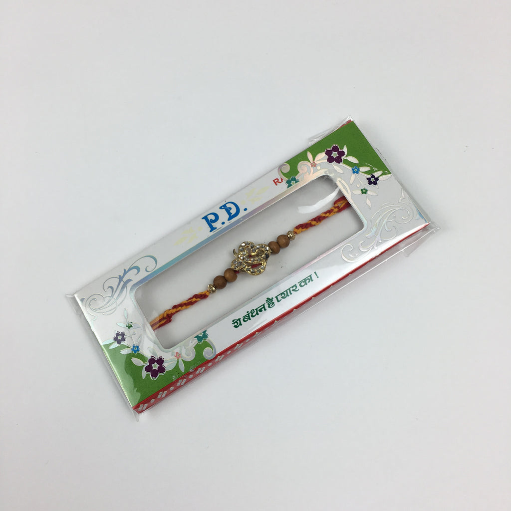 Single Silver Stoned Ik Onkar Rakhi with Round Beads - R112